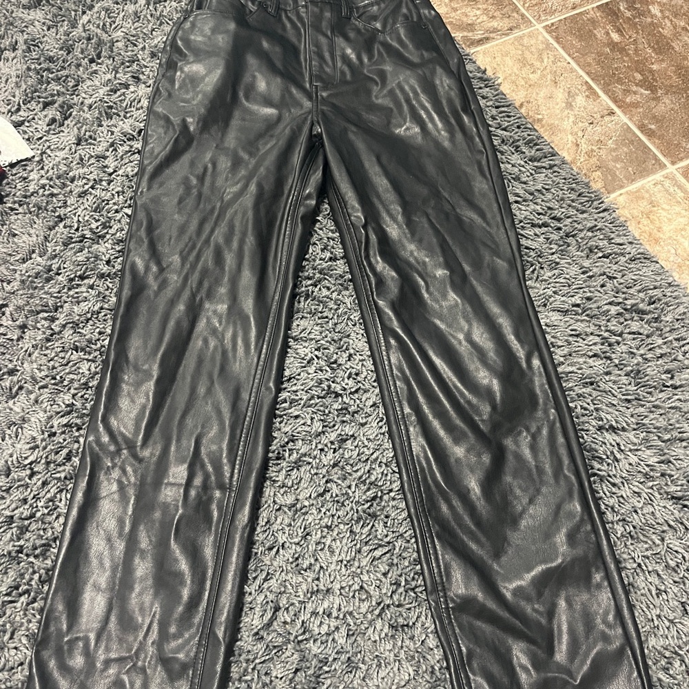 AFRM Women's Black Faux Leather Straight Leg Pants
